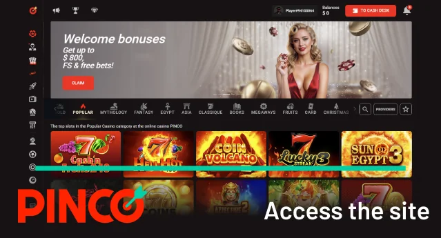 Access the official Pinco Casino site